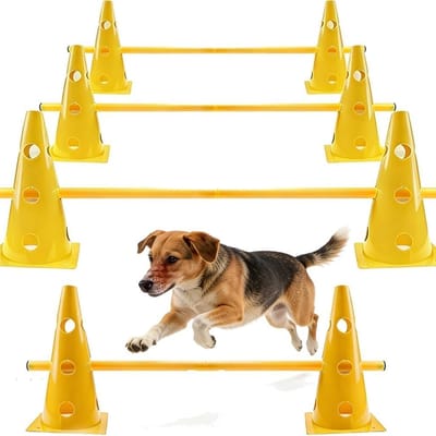 Steekhordenset met 10 kegels en 5 stangen, verstelbare agility obstakels voor hondensport, voetbaltraining en kinderoefeningen, 23 cm hoog, veelzijdige trainingsset voor honden en paarden