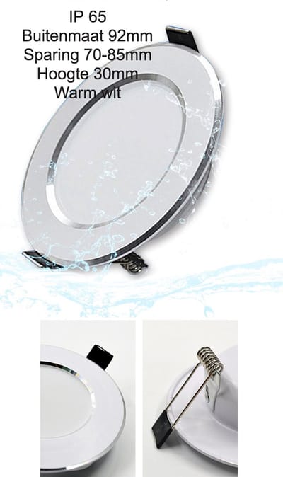 Badkamer Inbouwspot – IP65 – Warm Wit 3000K – Waterdicht – Sparing 70-85 mm – Ø92 mm – 230V