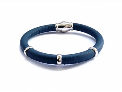 NIEUW! Jolla - dames armband zilver - leer - magneetsluiting - bedels - Single Silver - Donker Blauw