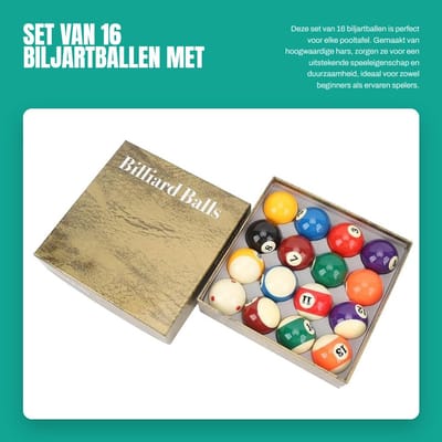Dailygoods- Biljartballenset 16 stuks - Hars biljartballen - Diameter 5,72 cm - Hoge wrijvingsweerstand - Tafelaccessoires - Heldere kleuren met nummering