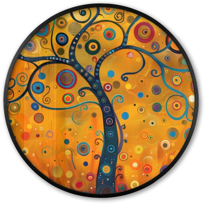 Poster in lijst Rond - Fotolijst 60x60 cm - Posters - Abstract - Boom - Levensboom - Modern - Ronde posterlijst zwart - Decoratie - Wanddecoratie woonkamer - Muurdecoratie slaapkamer