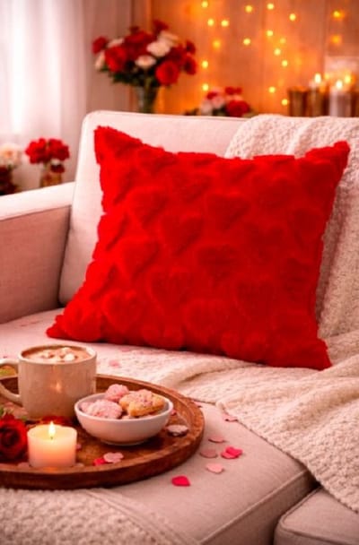Velvet Fluffy Heart Collection Kussenhoes - rood - 45x45 cm