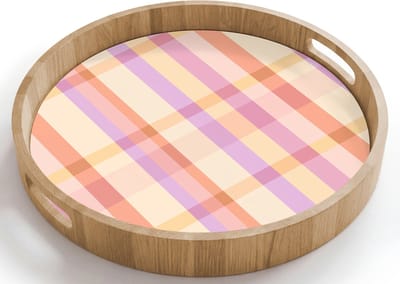 Dienblad rond 40x40 cm - Schootdienblad hout - Pastel - uitpatroon - Geometrisch - Borrelplank rechthoek - Plateau houten dienbladen
