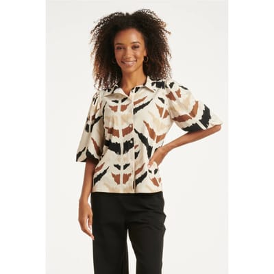 Smashed Lemon Travelstof blouse met grafische aztec print met korte mouw |