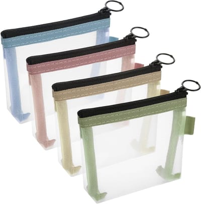 4 Pack Mini Mesh Pockets met Rits, 11.5 x 10.5 cm, Ideale Make-up Tas, Nylon Opbergzak voor Reizen, Accessoires en Kleine Voorwerpen