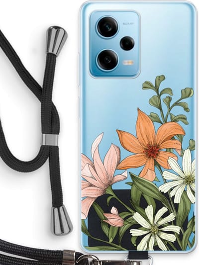 Case Company® - Hoesje met koord geschikt voor Xiaomi Redmi Note 12 Pro 5G hoesje met Koord - Floral bouquet - Telefoonhoesje met Zwart Koord - Bescherming aan alle Kanten en Over de Schermrand