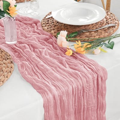 SnelShoppen - 6pcs Kaasdoek Tafelloper 35 x 120 Inch - Rustiek Boho Lente Roze Tafelloper voor Valentijnsdag, Babyshower en Thuisfeesten - Lange Tafel