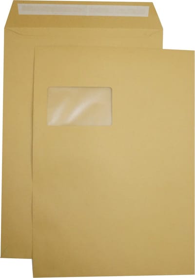 Akte enveloppen A4 - Venster links - C4 - 229 x 324 mm - 50 stuks - zelfklevend met plakstrip - 90 gram - Bruin - Netuno