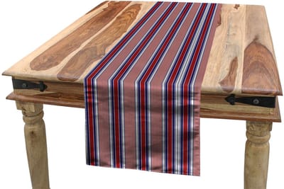 ABAKUHAUS gestreepte tafelloper – 40x180 cm – polyester blauw/robijn
