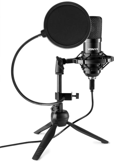 USB microfoon voor pc - Vonyx CM300B - Met tafelstandaard en popfilter - Zwart