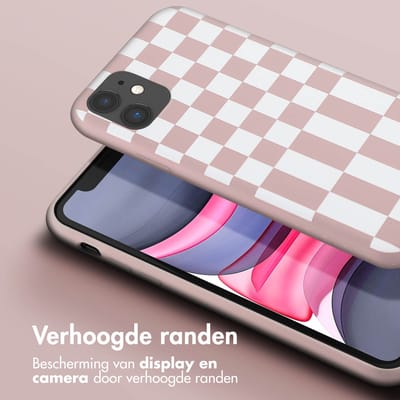 Selencia Hoesje - Geschikt voor Apple iPhone 11 - Siliconen design hoesje met afneembaar koord - Irregular Check Sand Pink