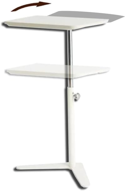 Verstelbaar bijzettafeltje - C-vormige tafel - Laptop en drankjes - 45° draaibaar blad - 53-87cm hoogte - Wit
