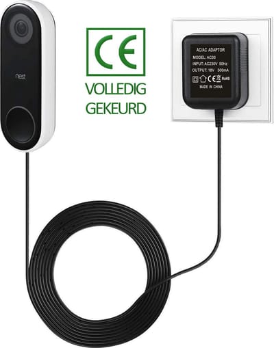 JC's - Transformator geschikt voor Google Nest video deurbel - Adapter geschikt voor Google Nest video deurbel - 18 volt - 5 meter kabel - deurbel adapter 24 volt