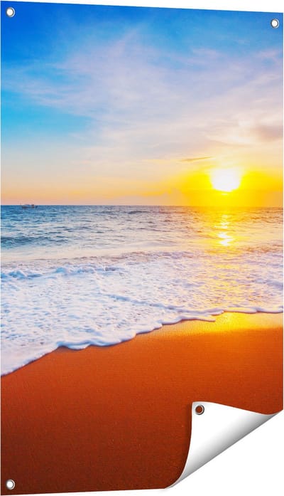 Gards Tuinposter Strand en Zee tijdens Zonsondergang - 60x90 cm - Tuindoek - Tuindecoratie - Wanddecoratie buiten - Tuinschilderij