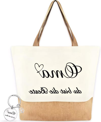 Praktische Grote Jute Tas met Sleutelhanger voor Verjaardag, Moederdag en Kerstcadeau voor Oma