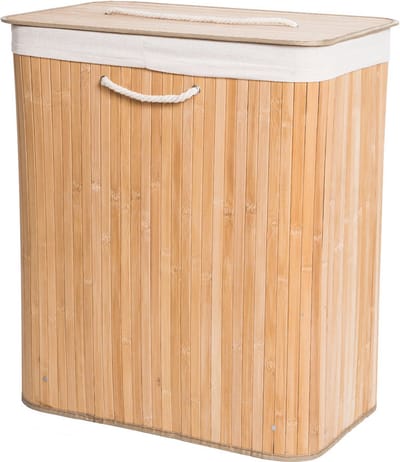 Decopatent Bamboe Wasmand - Dubbele Wasmand met deksel - Opvouwbaar - 110 L - Naturel