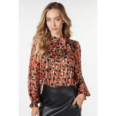 EsQualo Blouse Shawl Collar Leopard Skins Print Maat: 36 | Blouses Outlet | Dames