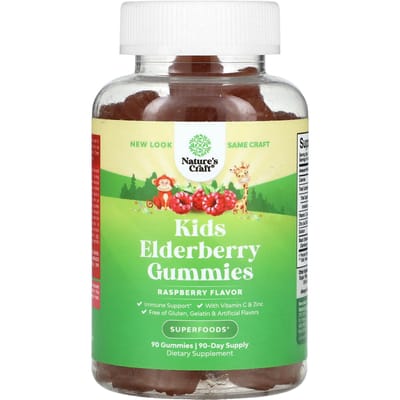 Nature's Craft, vlierbessengummies voor kinderen, framboos, 90 gummies