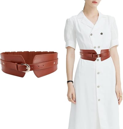 MK Stoer - Dames Brede Taille Riem - Stretch Tailleband - Cinch Riem - Vintage - Klassieke Jurken - Donkerbruin - Mode Riem - Geschikt voor Vrouwen