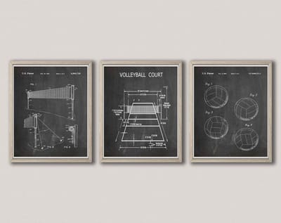 Volleybal Poster Blauwdruk Set - Cadeau voor Volleybalspeler of Coach - Wanddecoratie Zwart Bord Stijl