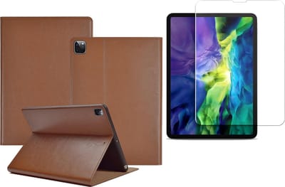 Hoes geschikt voor iPad Pro 2021 11 inch - Screenprotector GlassGuard - Hoes Leren Case Bruin