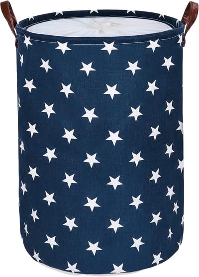 Thijox - XL Vrijstaande Wasmand met Deksel - Opvouwbare Wasgoedopbergmand met Trekkoord en Handvat - Blauwe Ster - Ideaal voor Thuis, Camping, en Kind