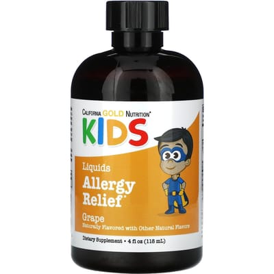 California Gold Nutrition, vloeibare allergieverlichter voor kinderen, alcoholvrij, druivensmaak, 120 ml (118 ml)