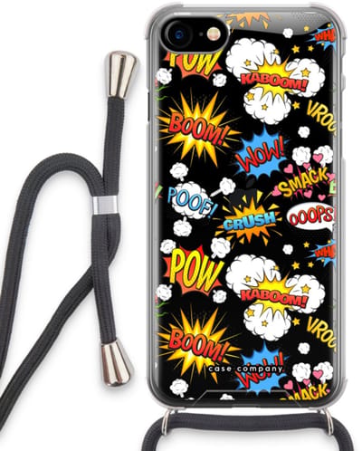 Case Company® - Hoesje met koord geschikt voor iPhone SE 2020 hoesje met Koord - Pow Smack - Telefoonhoesje met Zwart Koord - Bescherming aan alle Kanten en Over de Schermrand