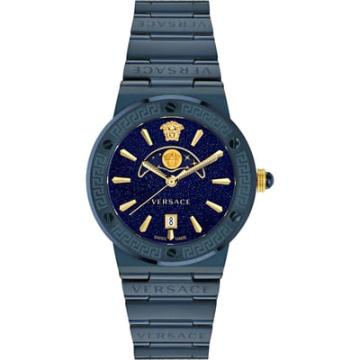 Versace Greca Logo Moonphase VE7G00423 Horloge - Staal - Blauw - Ø 38 mm