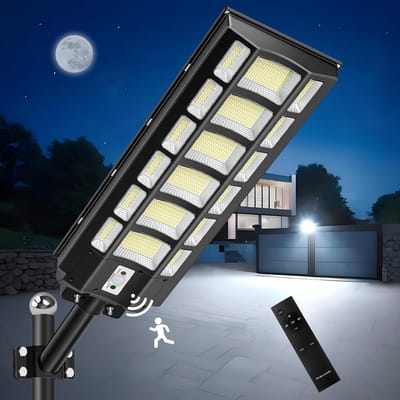 Krachtige LED Straatlantaarn op Zonne-energie met Afstandsbediening en Bewegingsmelder
