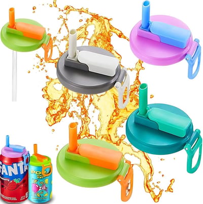 Siliconen deksels met rietjes - verpakking van 4 stuks - herbruikbaar - lekvrije deksels voor frisdrank, cola en limonade - BPA-vrij - milieuvriendelijk - geschikt voor blikjes van 5,3 cm