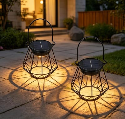 Buitenverlichting voor de tuin - 2 stuks hangende solar lantaarns, IP65 waterdicht, retro metalen design, LED verlichting, 2700K warm wit