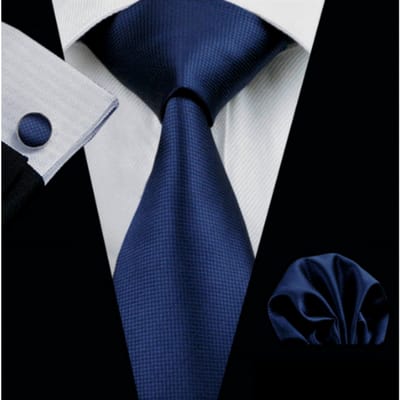 3-Delig-Stropdas- Zijde- Blauw-blokjes - Charme Bijoux