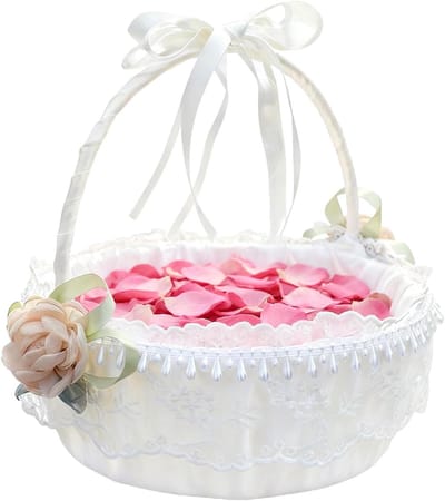 Bloemenmandje Bruiloft - Bruidsmeisjesmand Decoratie - Ceremonie Verfraaien - Opvouwbaar Handvat - 24 x 10 x 10 cm - Wit