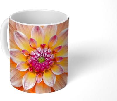 Mok - Koffiemok - Dahlia - Bloem - Oranje - Mokken - 350 ML - Beker - Koffiemokken - Theemok