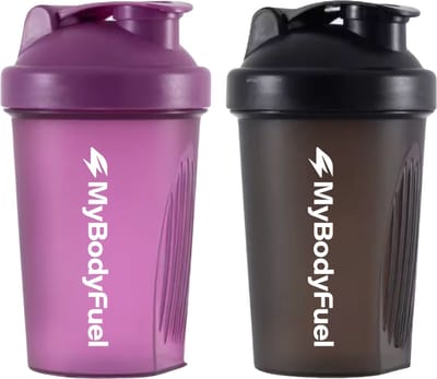 MyBodyFuel - Shakebeker - 400 ml - met mixfilter - Paars en Zwart - Set van 2 - Proteïne Shaker - BPA-vrij