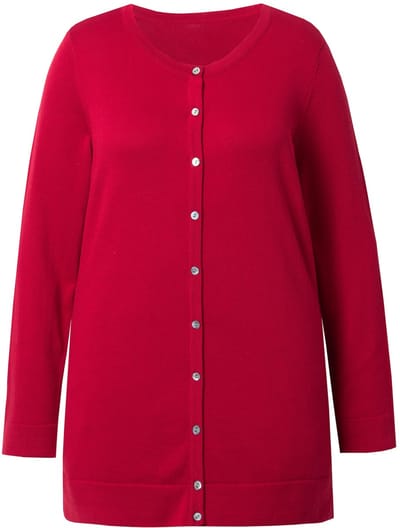 Ulla Popken - Dames - Twinset-vest ronde hals lange mouw Pima Cotton - Salsa - Maat 50+
