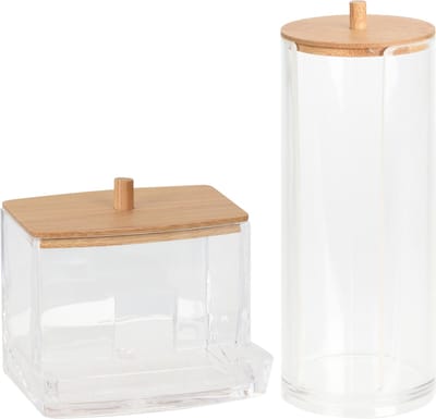 Eleganza Wattenschijfjes en wattenstaafjes houder - kunststof - bamboe - watten dispenser
