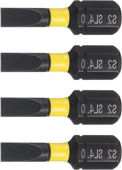 Set van 4 Slotted Schroefbits met 1/4" Hex Shank, 25mm Lengte, Magnetische Platte Kop voor Meubelassemblage en Doe-Het-Zelf Reparaties van S2 Staal