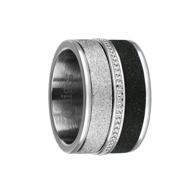 Quiges Dames Stapelring Set RVS Verzilverd en Zwart - Maat 19.5 - Hoogte 10mm - SRS00319.5