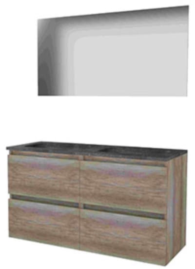 Basic-Line Ultimate 46 Badkamermeubelset - 120 x 46 cm - Greeploos - 4 Lades - Hardstenen Wastafel - Zonder Kraangat - Spiegel met Indirecte LED Verlichting - Scotch Oak