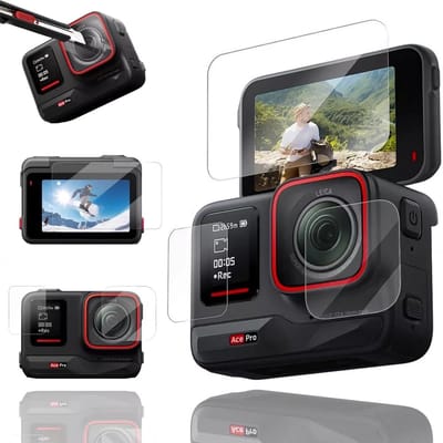 TELESIN Screenprotector van Gehard Glas voor Insta 360 Ace Pro / Ace - Complete Set voor Lens en Schermen - 9H Hardheid - Krasbestendig