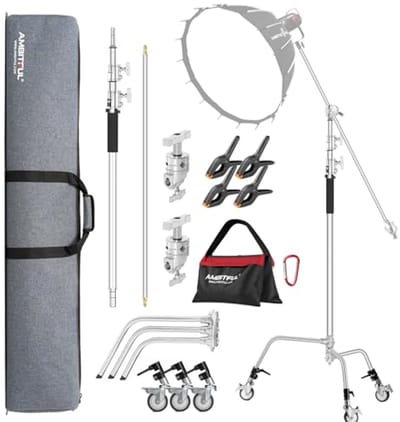 Staal Verstelbare C Stand met Wielen voor Fotografie - 150-320 cm Hoogte, Stevige Ondersteuning voor Reflectoren en Softboxes