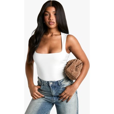 boohoo Dames Dubbele Laag Slinky Bodysuit met Vierkante Hals | Ecru | Maat: 36