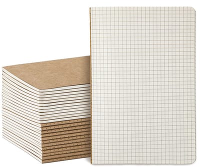 Dailygoods- Notitieboeken Set van 24 - A5 60 Pagina's Geruit - Kraftpapier Omslag - Duurzame Binding - Helderwitte Pagina's - FSC-gecertificeerd - Schrijfblok