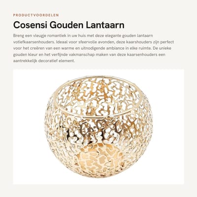 Dailygoods- Lantaarn Gouden Kleur - Kandelaar - Kaarsenhouder - Vintage - Decoratie - Hoogwaardig IJzer - 11x9x9 cm