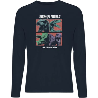 Jurassic Park World Four Colour Faces Men's Long Sleeve T-Shirt - Navy - L
