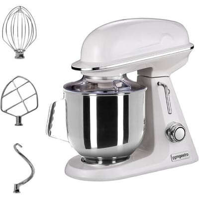 GGM Gastro Planetenrührmaschine - 7 Liter - 350 Watt - inkl. 3 Rühraufsätze & Spritzschutz - Milch-Weiß