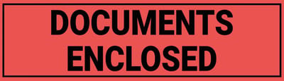 Documents enclosed sticker, oranje zwart 200 x 50 mm