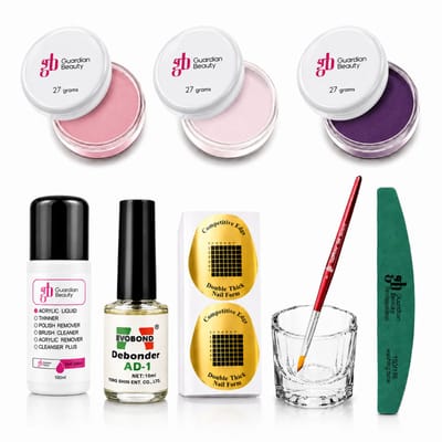 Guardian Beauty Acrylpoeder Set - 3 Kleuren - 27g - Flamingo Roze, Transparant en Purpureaus - Met Accessoires
